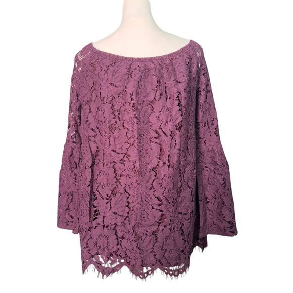 Chaser Lace Off Shoulder Bell Sleeve Top Sz M Romantic Boho Peasant Poet Blouse - Picture 5 of 9